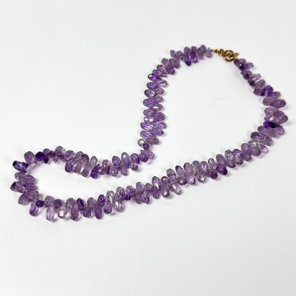 Vintage Natural Amethyst Beaded Necklace 16” Faceted Teardrop Gemstone Boho - Picture 9 of 13